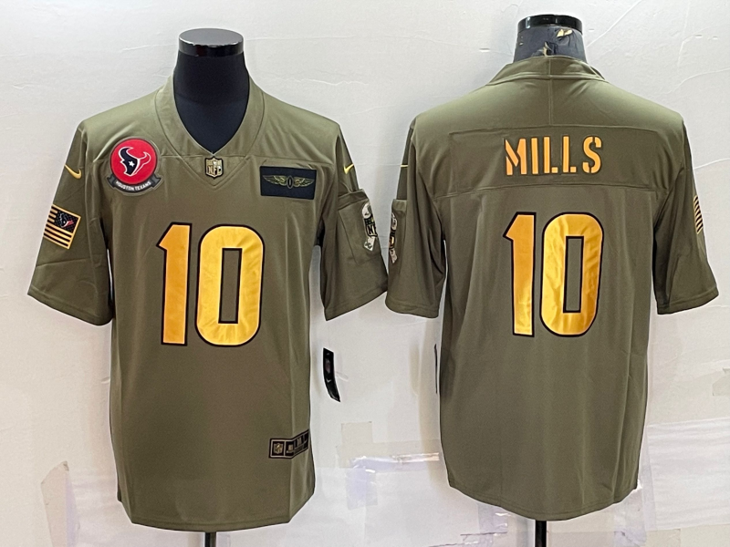Men's Olive/Gold Houston Texans #10 Davis Mills Salute To Service Limited Stitched Jersey